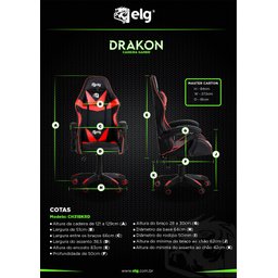 Cadeira Gamer Ergonômica Drakon, Elg, Ch31bk, Inclinação até 135º e 140kg, Espuma D40, Vermelho - 5