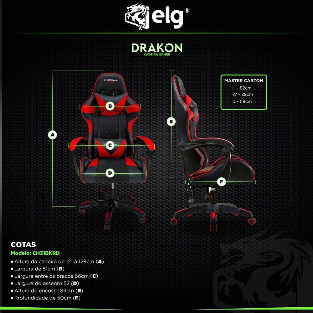 Cadeira De Escritório Gamer Ergonômica Couro Sintético ELG - 5