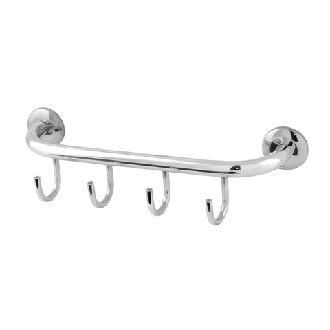 Gancho Cabide 04 Ganchos Suporte Roupas Aço Inox Alumínio:Prateado