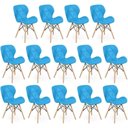 Ver imagem 1 de Kit 14 Cadeiras de Jantar Charles Eames Slim Wood Estofada - Azul