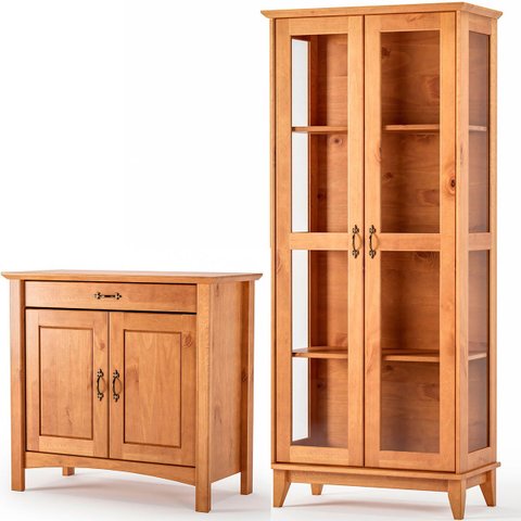 Cristaleira 2 Portas de Vidro Slim e Buffet Aparador 93 Cm 100% Madeira Bella Carvalho Fosco