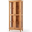 Ver imagem 2 de Cristaleira 2 Portas de Vidro Slim e Buffet Aparador 93 Cm 100% Madeira Bella Carvalho Fosco