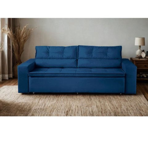 Sofá Retrátil e Reclinável 3 Lugares com Molas 1,80m Veneza Suede Azul Mirra Decor