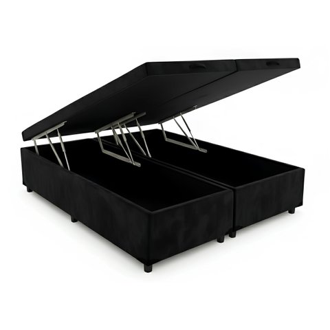 Cama Queen Box Baú Bi-partida 79 Blindada:suede Preto/queen