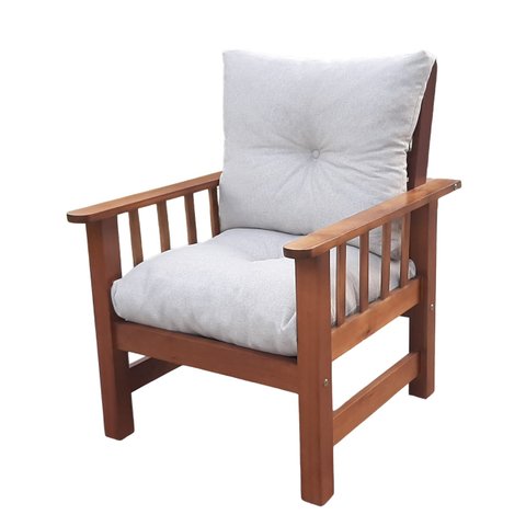 Poltrona Colonial Cancún de Madeira C/ Almofadas de Jacquard e Poliéster Creme