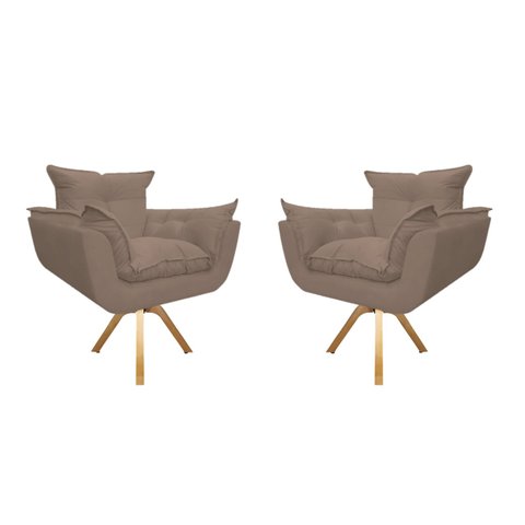 Kit 2 Poltronas Decorativa Opala Base Giratória Suede Capuccino Mz Decor