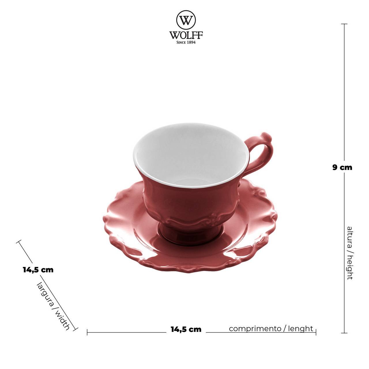 Conjunto 6 Xícaras Chá Porcelana C/pires 200ml Fancy Rose Wolff Rojemac 17747 - 6