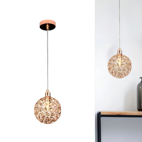 Lustre Pendente Globinho 1xg9 Aramado Cristal K9 Rose Bivolt