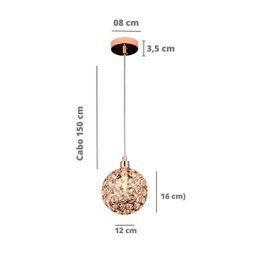 Lustre Pendente Globinho 1xg9 Aramado Cristal K9 Rose Bivolt - 7