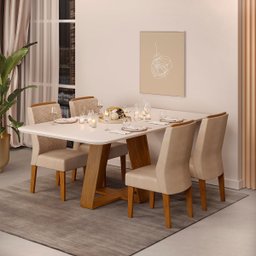 Conjunto de Sala de Jantar 4 Cadeiras Tampo sem Vidro 170x90 Cm Dj Móveis Kiara Freijó Lidia Kraft - 1