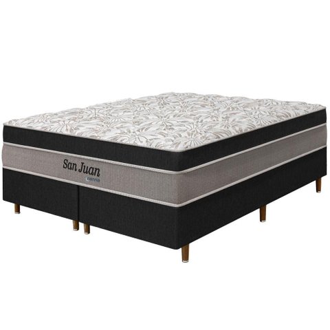 Cama Box Preta + Colchão King Size San Juan Molas Ensacadas Pillow Paparazzi 193x203x72cm