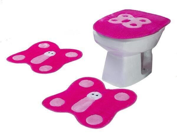 Jogo Tapete Banheiro Pelúcia 3 Peças Formato Borboleta Lilás - 1