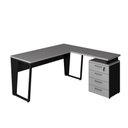 Ver imagem 3 de Mesa L 150cm Pé Metal Gaveteiro 4 Gavetas e Chave F5 Office Cor:cinza Sagrado com Preto