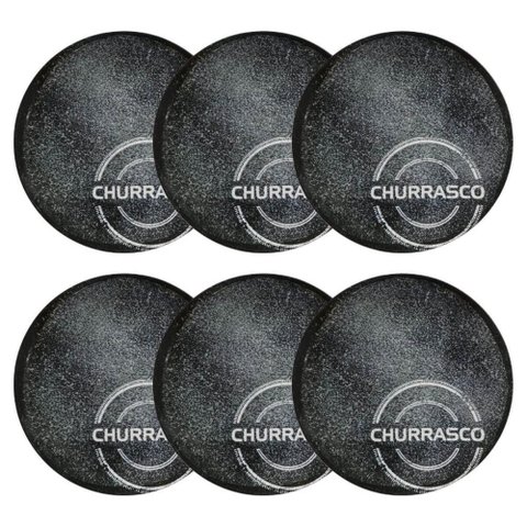 Jogo 6 Pratos para Churrasco Porcelana 25cm Carbon Mesa Post