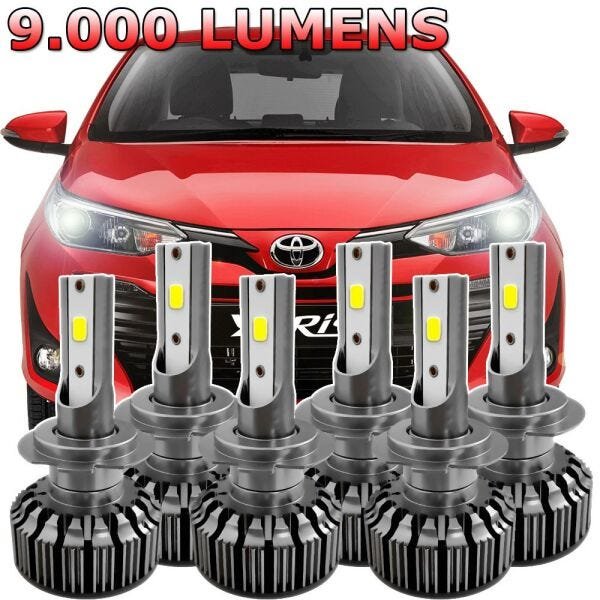 Lâmpada Super LED Toyota Yaris 2018 2019 Farol e Milha 6000K ...