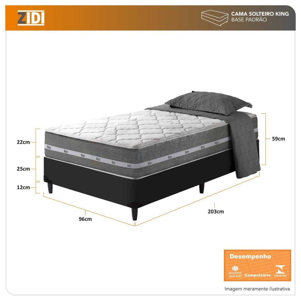 Cama Box Solteiro King Preto + Colchão Molas Ensacadas Miami 96x203x60cm - 3