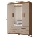 Ver imagem 2 de Guarda Roupa Solteiro Ambiente Miami 4 Portas Carvalho Fendi com Espelho - Moval