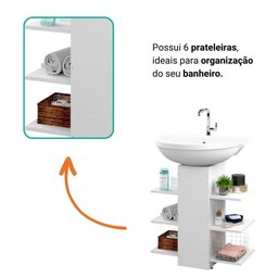 Gabinete Armário De Banheiro Para Pia De Coluna 6 Prateleiras Verçosa Branco - 4