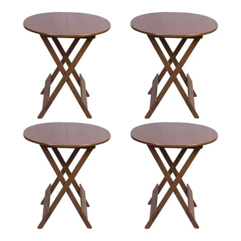 Kit 4 Mesas Redondas Dobráveis em Madeira Maciça 70x70 Ideal para Bares e Restaurantes - Imbuia