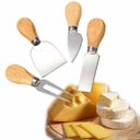 Ver imagem 2 de Kit Para Queijos E Vinhos Jogo 4 Peças Em Aço Inox E Madeira