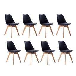 Kit 08 Cadeiras Leda Eames Jantar Cozinha com Assento Estofado Preto - 1