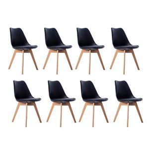 Kit 08 Cadeiras Leda Eames Jantar Cozinha com Assento Estofado Preto