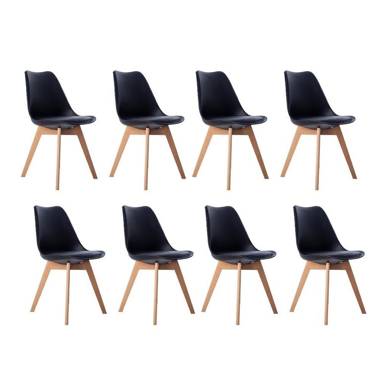 Kit 08 Cadeiras Leda Eames Jantar Cozinha com Assento Estofado Preto