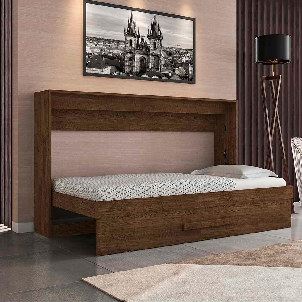 Cama Imbutida na Parede Dobrável Solteiro Horizontal Malbec Framar