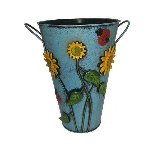 Balde Vaso Enfeite Ferro Alça Jardim Flor Joaninha - 1