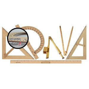 Kit Geométrico do Professor Mdf/Pinus Com Régua 1 Metro 1 Compasso Para Quadro Branco 40 cm 1 Compas