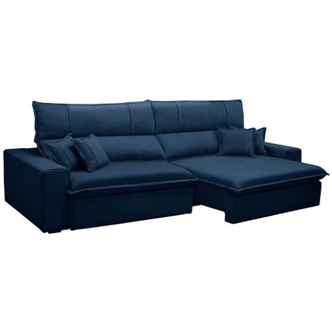 Sofá Retrátil Reclinável para Sala 4 Lugares 290cm Aisha F04 Veludo Azul - Lyam Decor