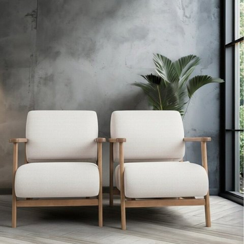 Kit 2 Poltronas Decorativas Madeira Maciça Jequitibá Tecido Algodão Toscana
