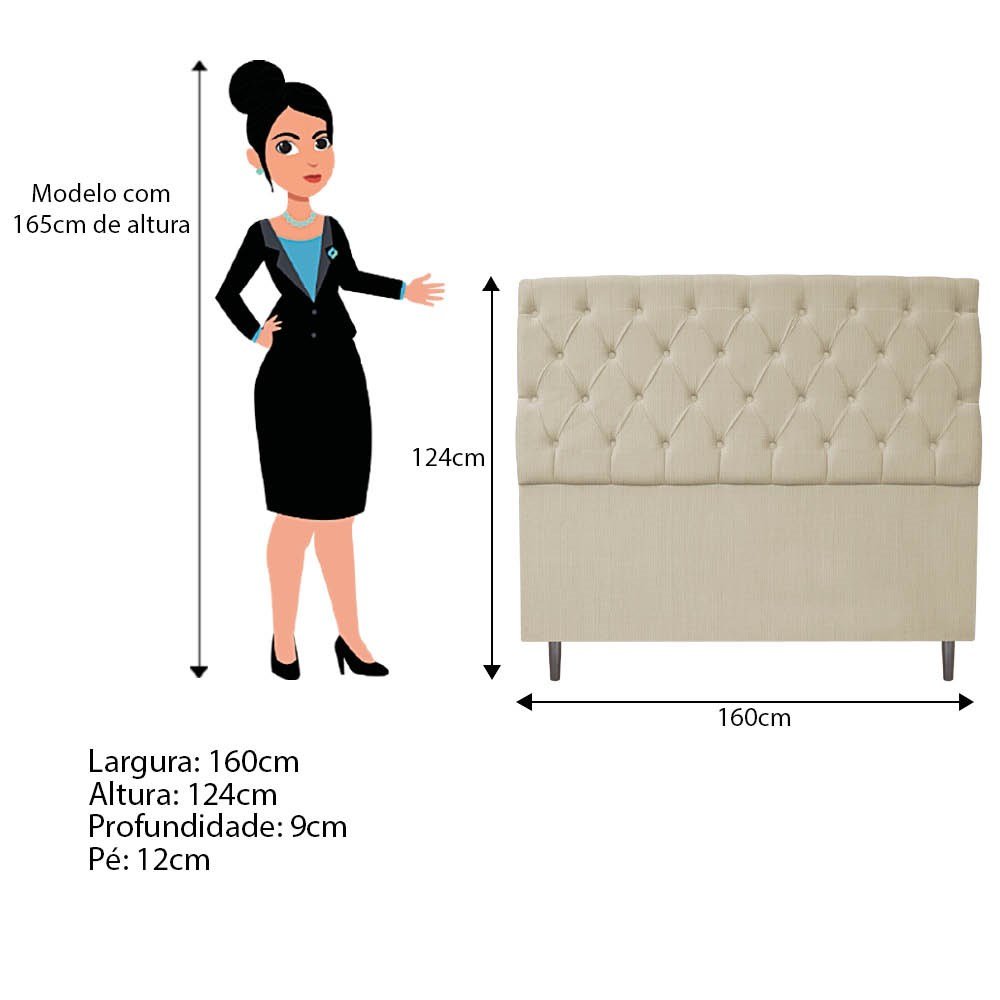 Kit Cabeceira e Calçadeira Liverpool 160 cm Queen Size Linho Bege - Amarena Móveis - 6