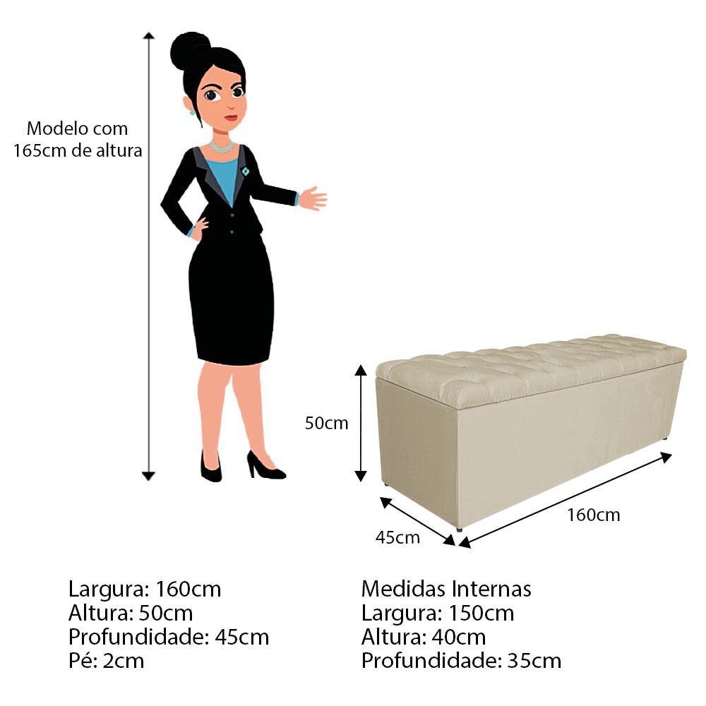 Kit Cabeceira e Calçadeira Liverpool 160 cm Queen Size Linho Bege - Amarena Móveis - 7