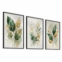 Ver imagem 1 de Kit 3 Quadros Verde Dourado Aquarela 60x80 com Vidro:preta