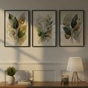 Ver imagem 4 de Kit 3 Quadros Verde Dourado Aquarela 60x80 com Vidro:preta