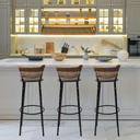 Ver imagem 5 de Kit 3 Banquetas 80cm para Balcão Ilha Bancada Área Gourmet Encosto em Junco Banco Itagold