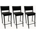 Ver imagem 1 de Kit 3 Banquetas para cozinha Empilhável preta assento e encosto estofados em linho cor preto