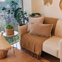 Ver imagem 1 de Manta de Sofa 100% Algodao Artesanal Marrom Caramelo 220 x 300 (King)