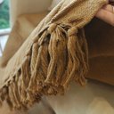 Ver imagem 4 de Manta de Sofa 100% Algodao Artesanal Marrom Caramelo 220 x 300 (King)
