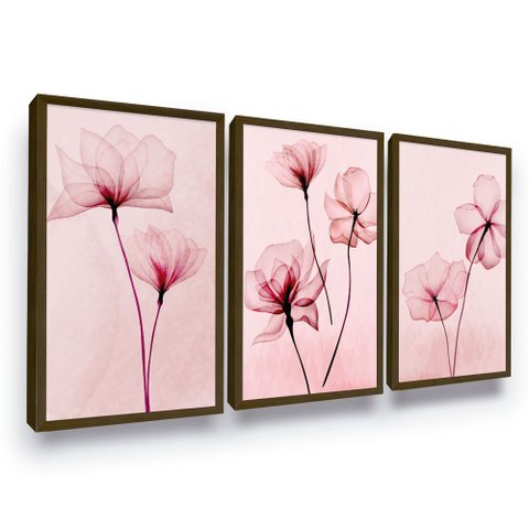 Quadro Flor Rosa Minimalista Tendência Trio Moderno