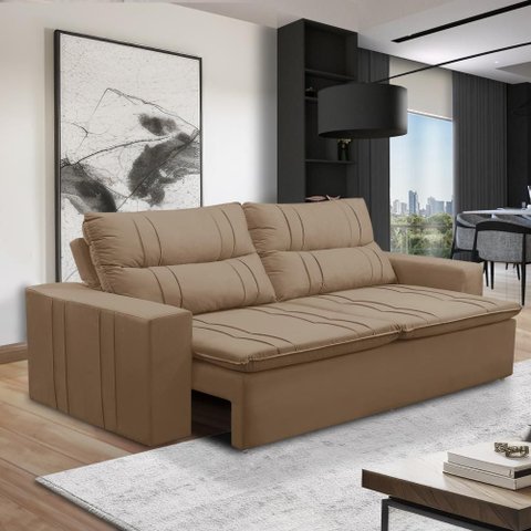 Sofá Retrátil e Reclinável 3 Lugares com Molas 1,80m Elisa Suede Cappuccino Rover & Beato