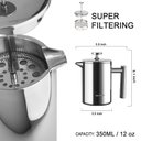 Ver imagem 2 de Secura Prensa Francesa de Aço Inoxidável 12oz com 2 Filtros Extras (prata)