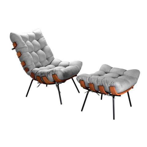 Poltrona Costela com Puff Cor:Linho Cinza 320