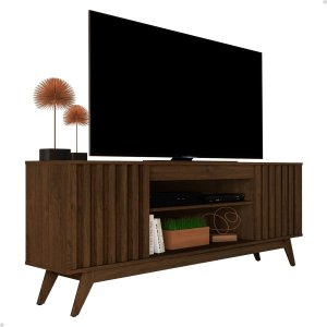 Rack para Sala Tv até 55 Polegadas com 2 Portas - Mod.2011 Cor:ripado Cedro