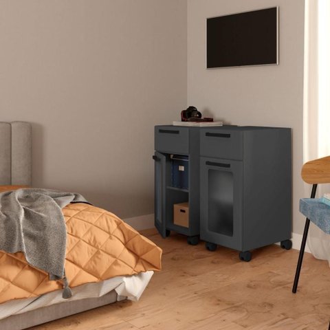Conjunto de Módulos para Quarto Multi 2 Gav 2 Pt MDP e Aço 70cm Grafite Bertolini