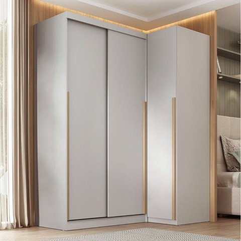 Guarda-Roupa Planejado de Canto 2 Peças 3 Portas com 2 Portas de Correr Jade CabeCasa MadeiraOriginals Cinza/Urbano