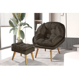 Poltrona+puff Sênior Suede Premium com Pés de Madeira:marrom - 1