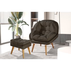 Poltrona+puff Sênior Suede Premium com Pés de Madeira:marrom