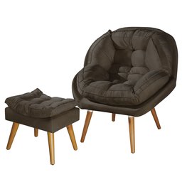 Poltrona+puff Sênior Suede Premium com Pés de Madeira:marrom - 2